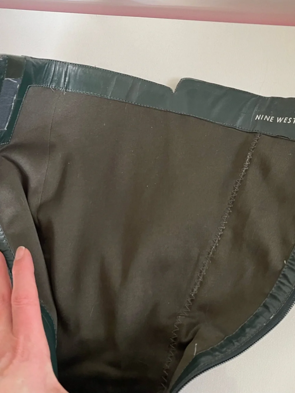 Nine West Tall Leather Boots Dark Green Sz 9.5M EUC Boho Fall Festival